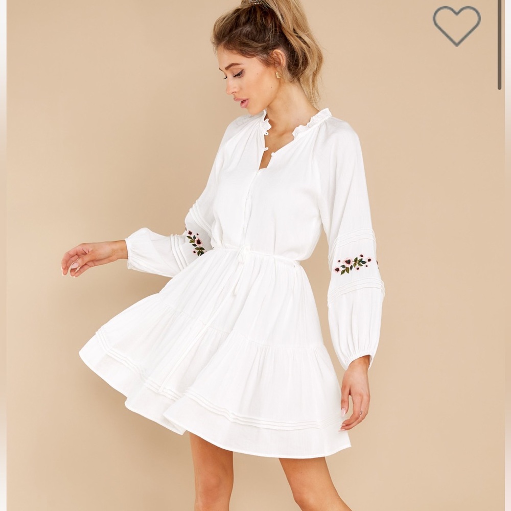 Boutique White Mini Dress with Floral Embroidery